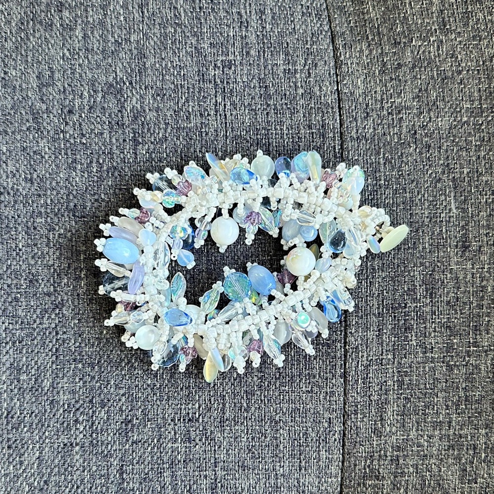Glass Beaded Bracelet with Blue and White Accents
